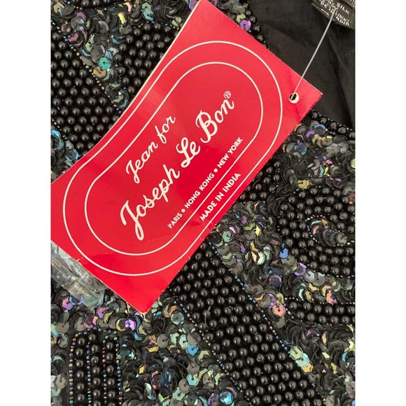 Vintage Jean for Joseph Le Bon Dress Black Beaded Sequined Pure Silk Dress M NWT - Picture 3 of 13